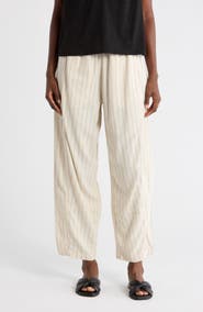 MAX STUDIO Stripe Linen Blend Barrel Pants