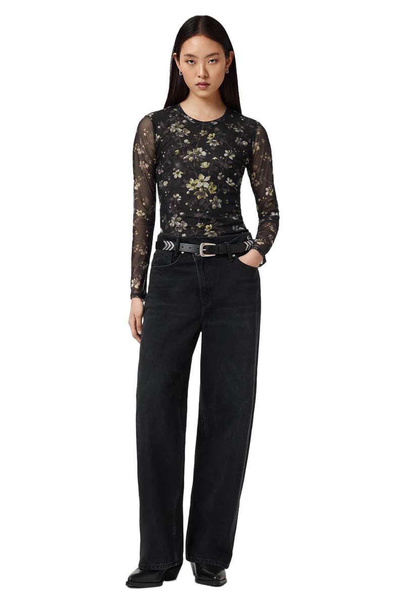 AllSaints Ellie Floral Long Sleeve Mesh T-Shirt, Alternate, color, Vine Black