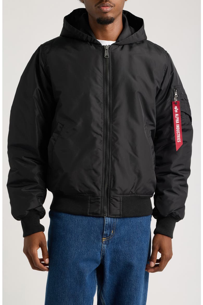 MA-1 Hood Relaxed Bomber Jacket, Alternate, color, BLACK