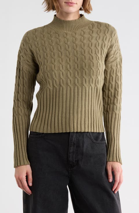 Mock Neck Cable Knit Crop Sweater