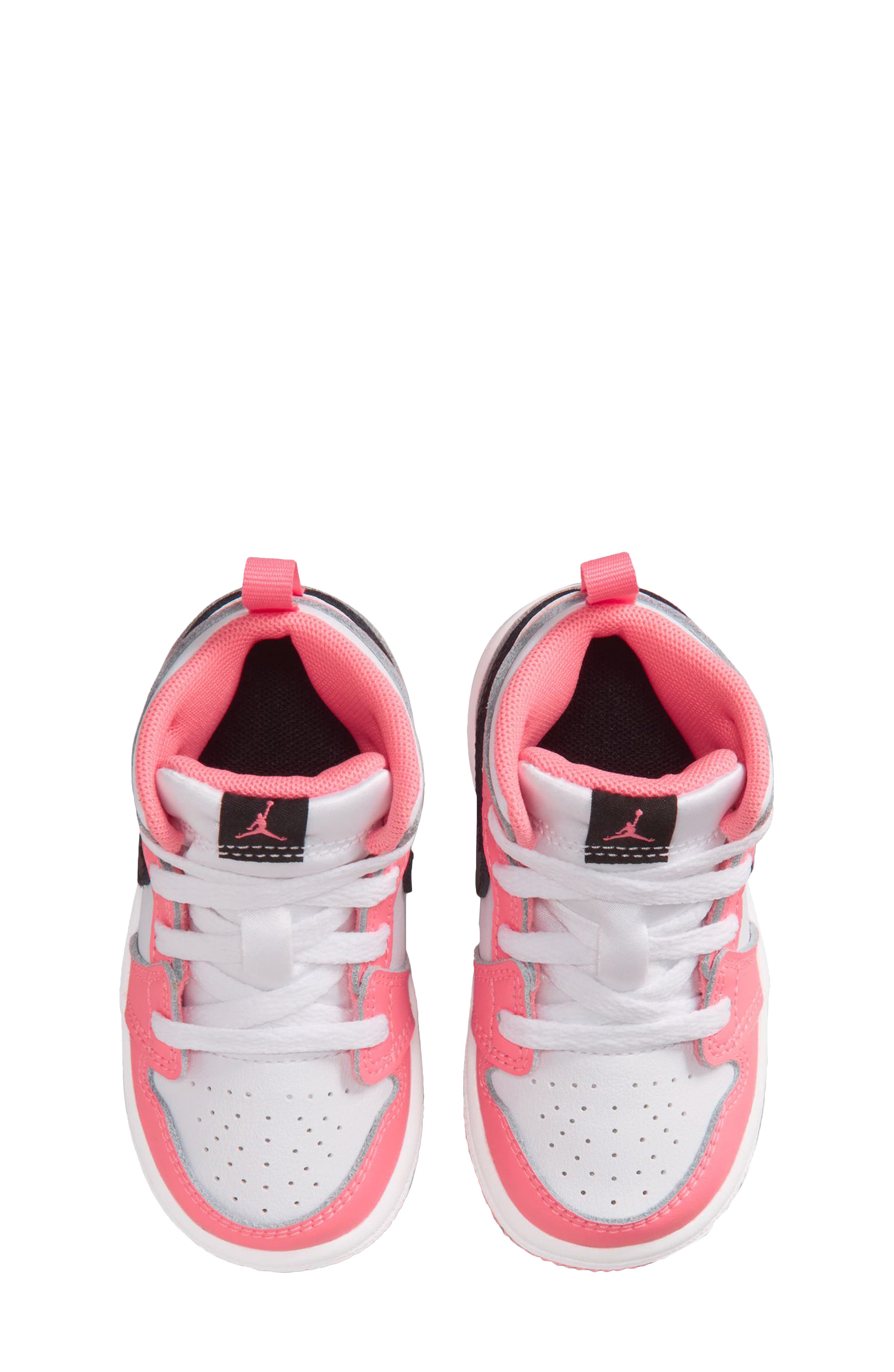 Kids' Air Jordan 1 Mid Sneaker, Alternate, color, PINK GAZE/ BLACK/ WHITE