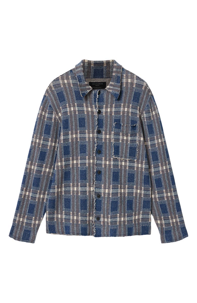 AllSaints Troppo Plaid Frayed Trim Button-Up Shirt, Alternate, color, Moonstone Blue