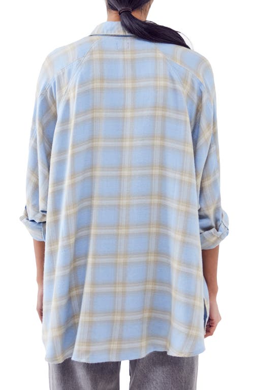 Bdg Urban Outfitters Brendon Plaid High-low Hem Button-up Shirt In Blue