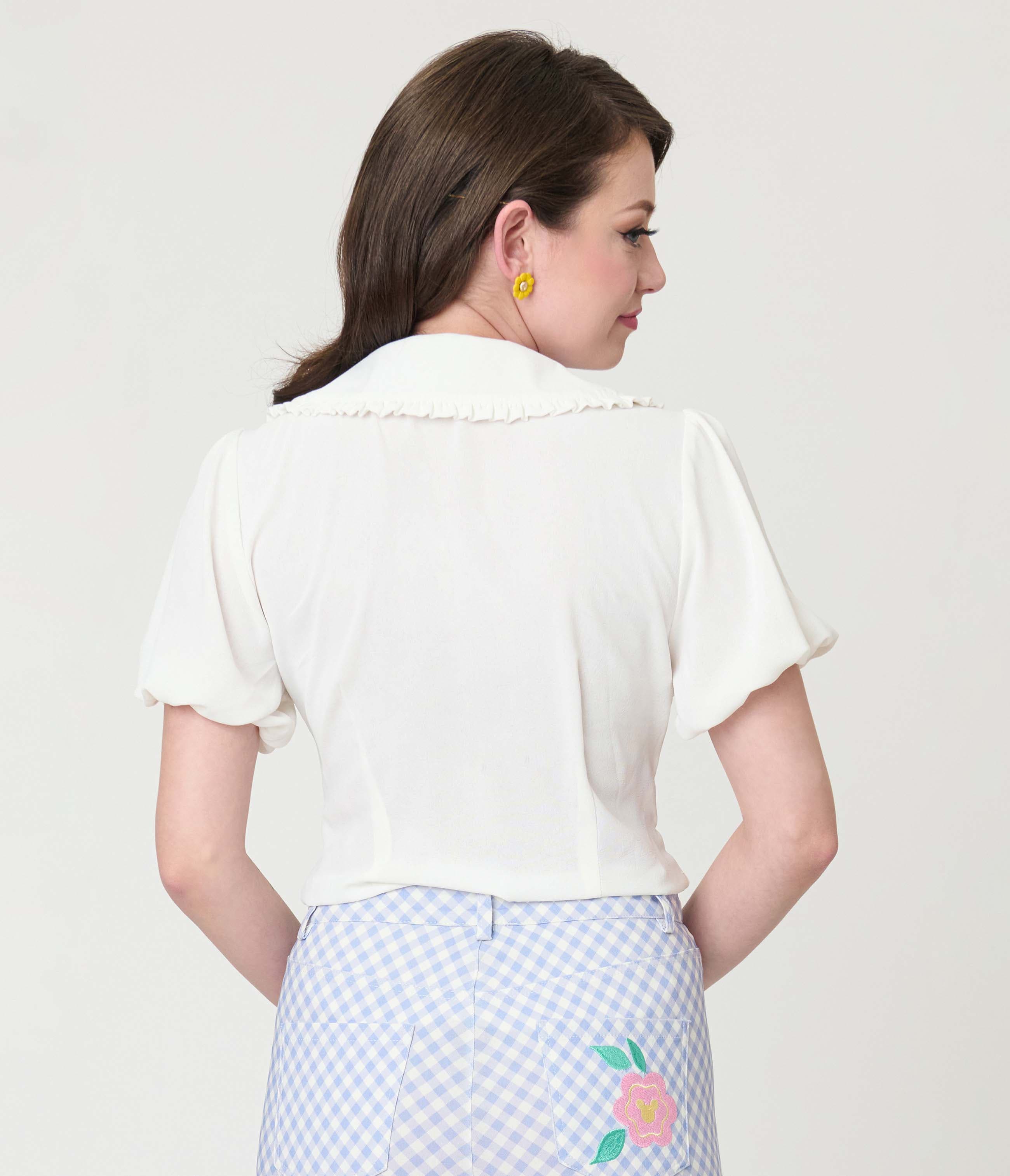 Short Sleeve Oversized Collar Blouse - image 4