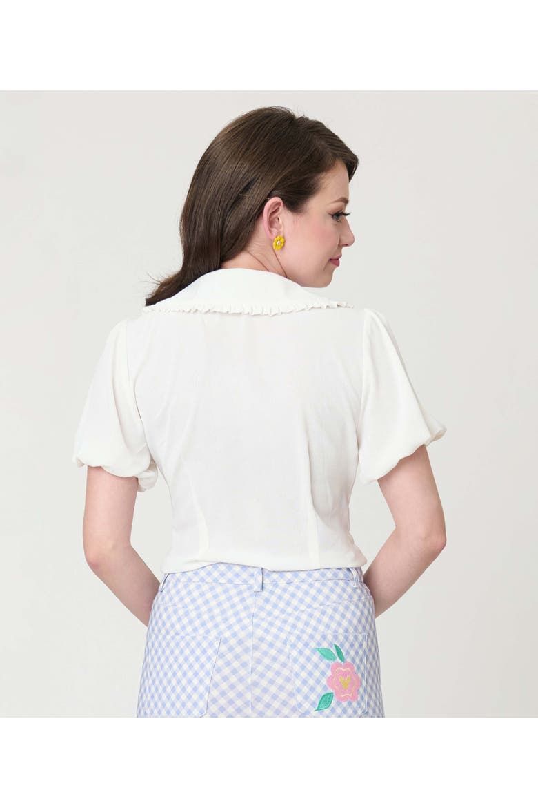 Short Sleeve Oversized Collar Blouse, Alternate, color, White W/Floral Embroidery