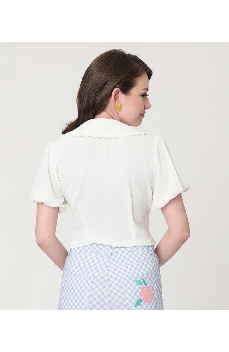 Unique Vintage Short Sleeve Oversized Collar Blouse, Alternate, color, White W/Floral Embroidery