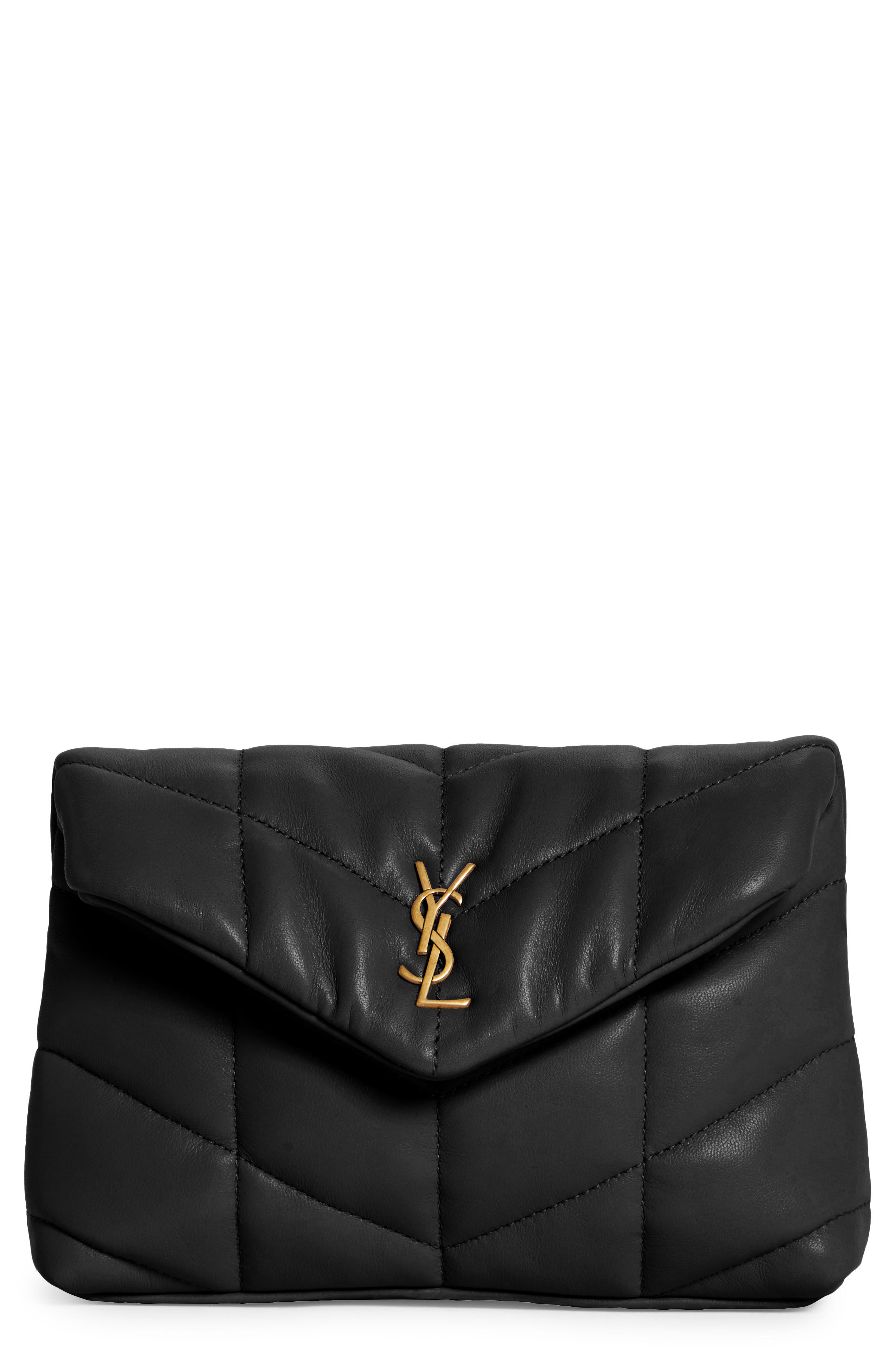 Saint Laurent Small Lou Leather Puffer Clutch, Main, color, 