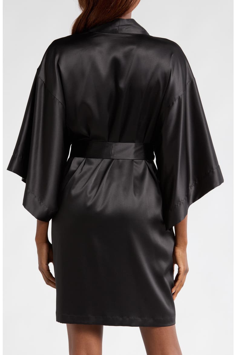 Glamour Short Satin Robe, Alternate, color, BLACK