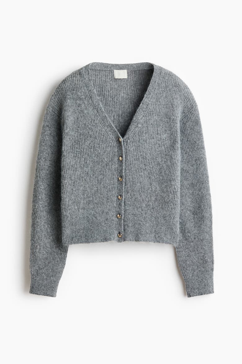 Rib-knit V-neck Cardigan, Alternate, color, Gray melange