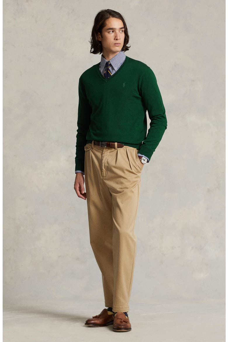 V-Neck Merino Wool Sweater, Alternate, color, HUNT CLUB GREEN
