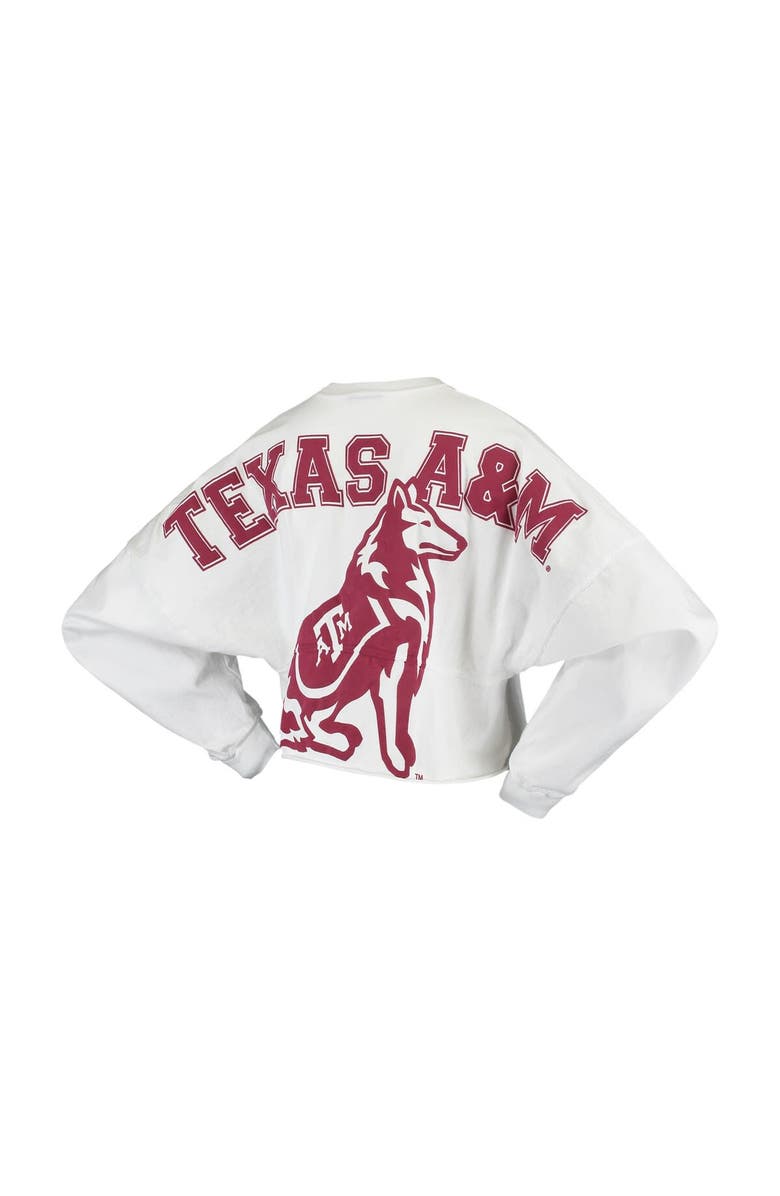SPIRIT JERSEY Women's White Texas A&M Aggies Raw Hem Cropped Spirit Jersey Long Sleeve T-Shirt, Alternate, color, 