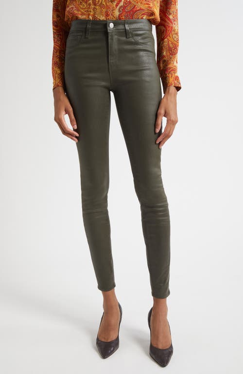 L'agence Marguerite Coated High Rise Skinny Jeans In Deep Olive In Green