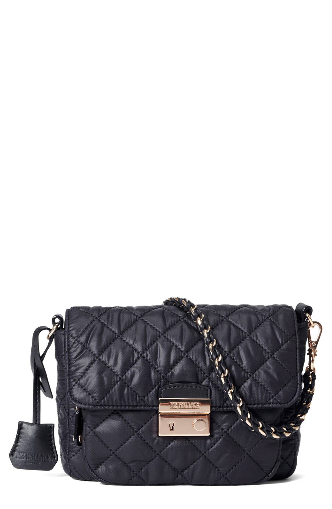 MZ Wallace Small Crosby Lock Quilted Nylon Crossbody Bag in Black 