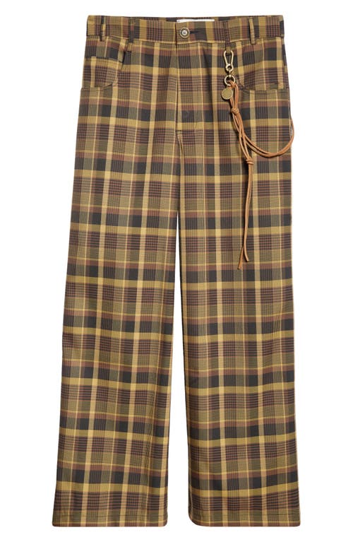 Shop Song For The Mute Plaid Wide Leg Pants In Mustard X Brown
