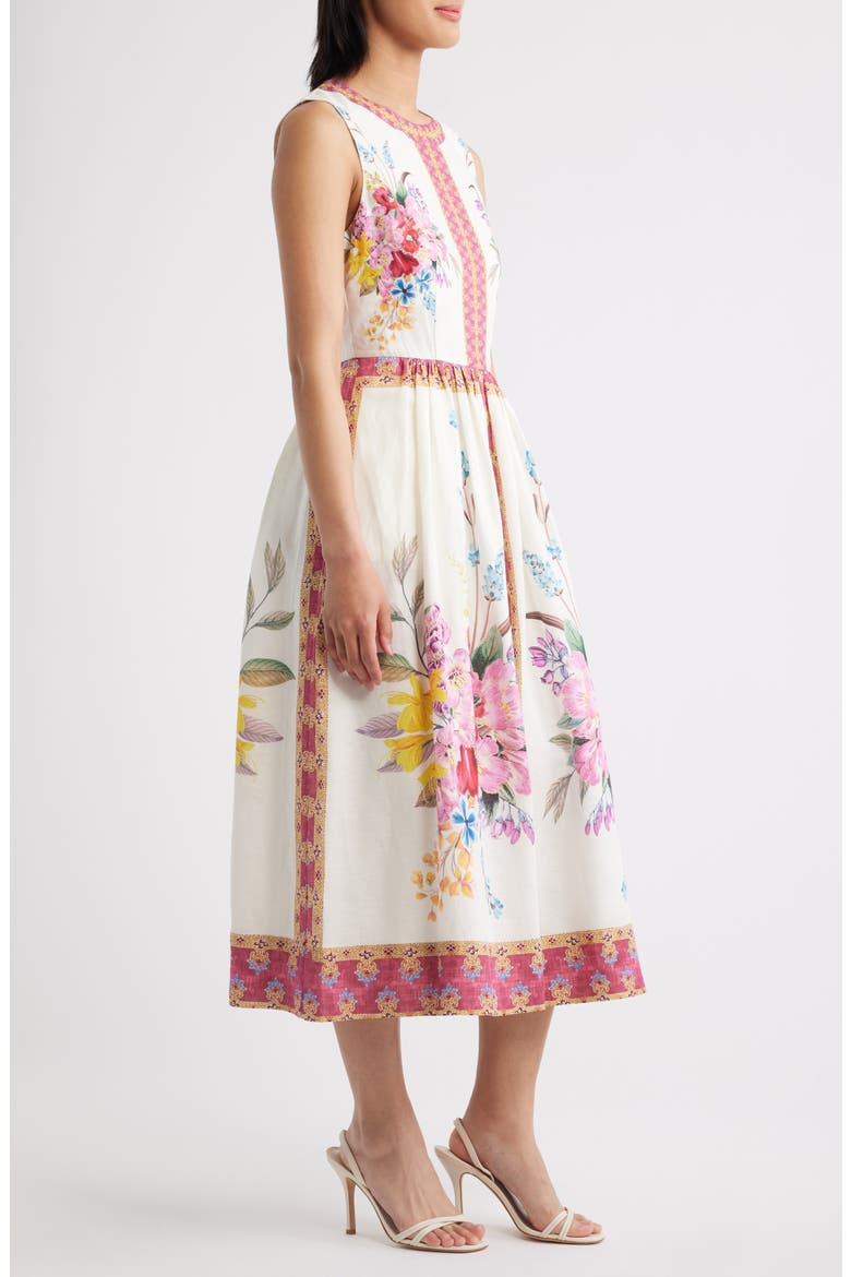 The Scarlette Print Linen Blend Midi Dress, Alternate, color, TIARA GARDEN PRINT