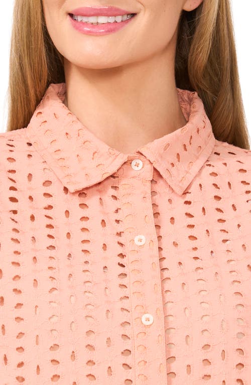 Shop Cece Eyelet Embroidered Cotton Button-up Shirt In Peach Rust