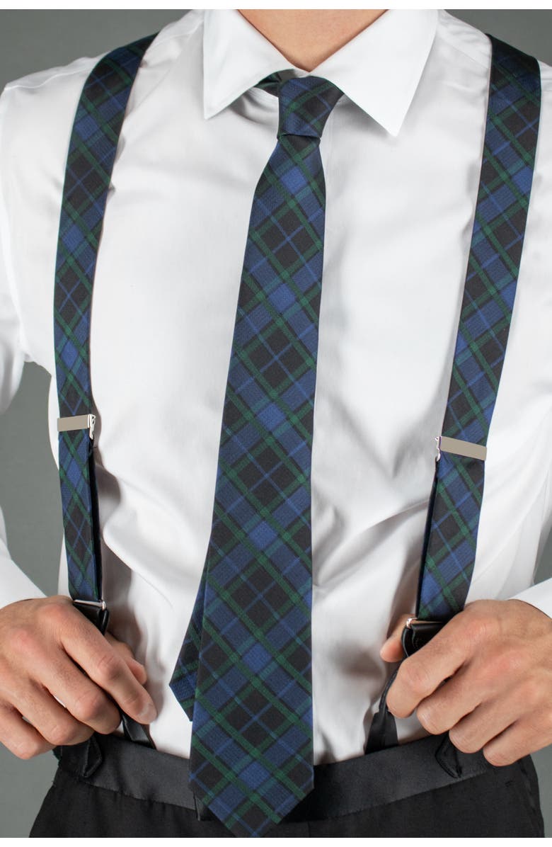 Trafalgar Ives Green and Navy Blackwatch Plaid Silk Necktie, Alternate, color, Green And Navy Plaid