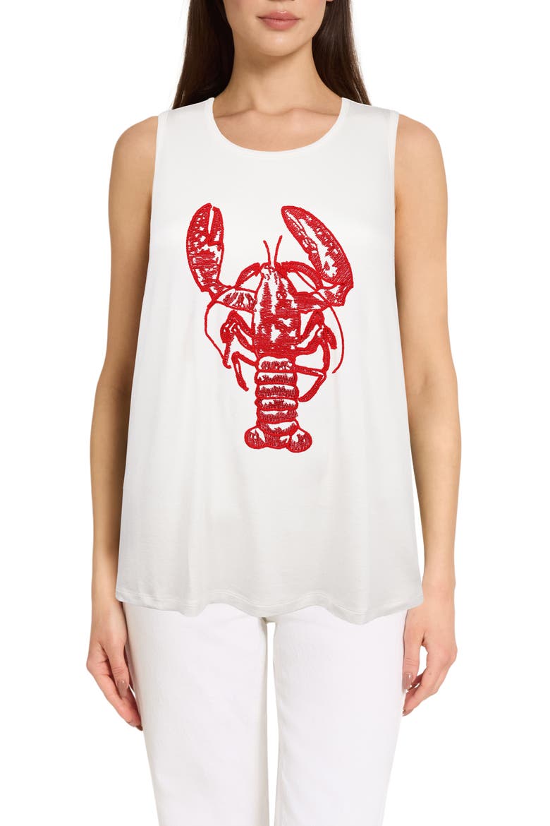 The Everyday Embroidered Lobster Tank, Main, color, WHITE RED