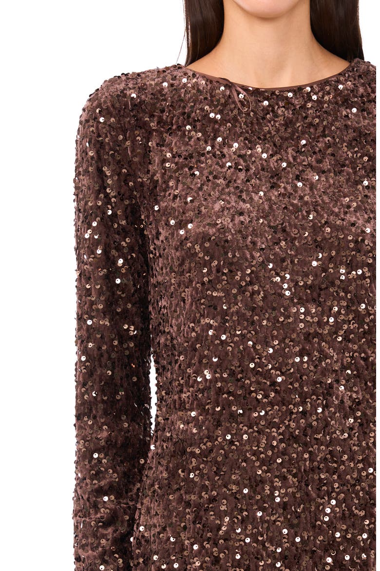 Sequin Long Sleeve Body-Con Dress, Alternate, color, COCOA