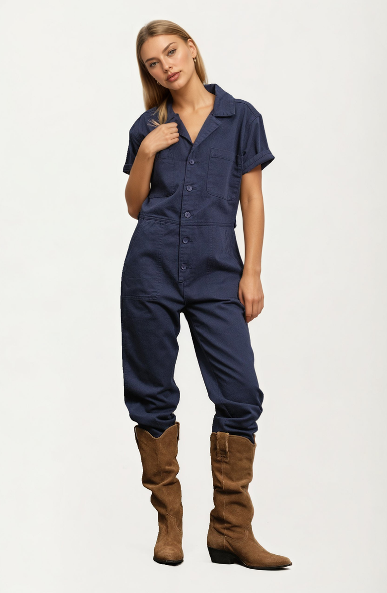 Knit and Lounge Short Sleeve Utility Jumpsuit, Alternate, color, Dark Blue