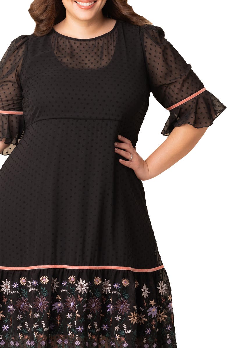 Kiyonna Mesmerizing Embroidered Cocktail Dress, Alternate, color, Wildflowers