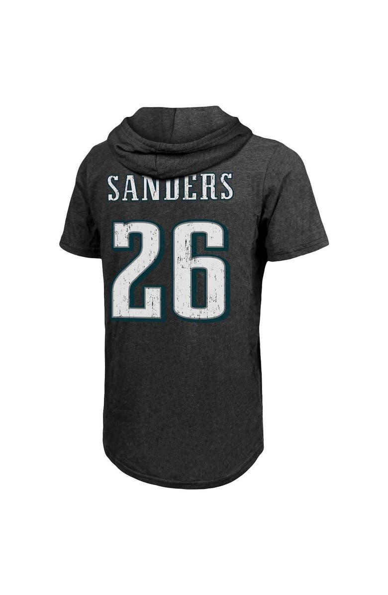 Majestic Threads Men's Fanatics Branded Miles Sanders Black Philadelphia Eagles Player Name & Number Tri-Blend Hoodie T-Shirt, Alternate, color,