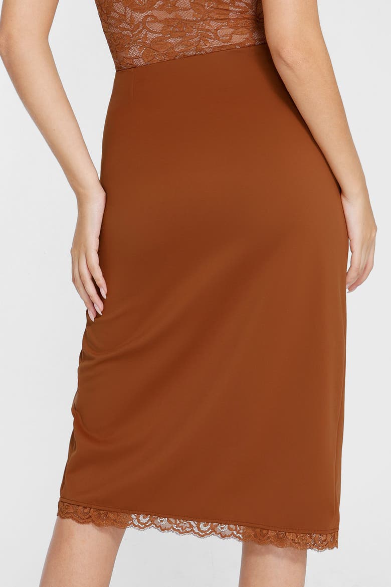 Shapewear Slimming Lace Trim Midi Wrap Skirt, Alternate, color, Caramel