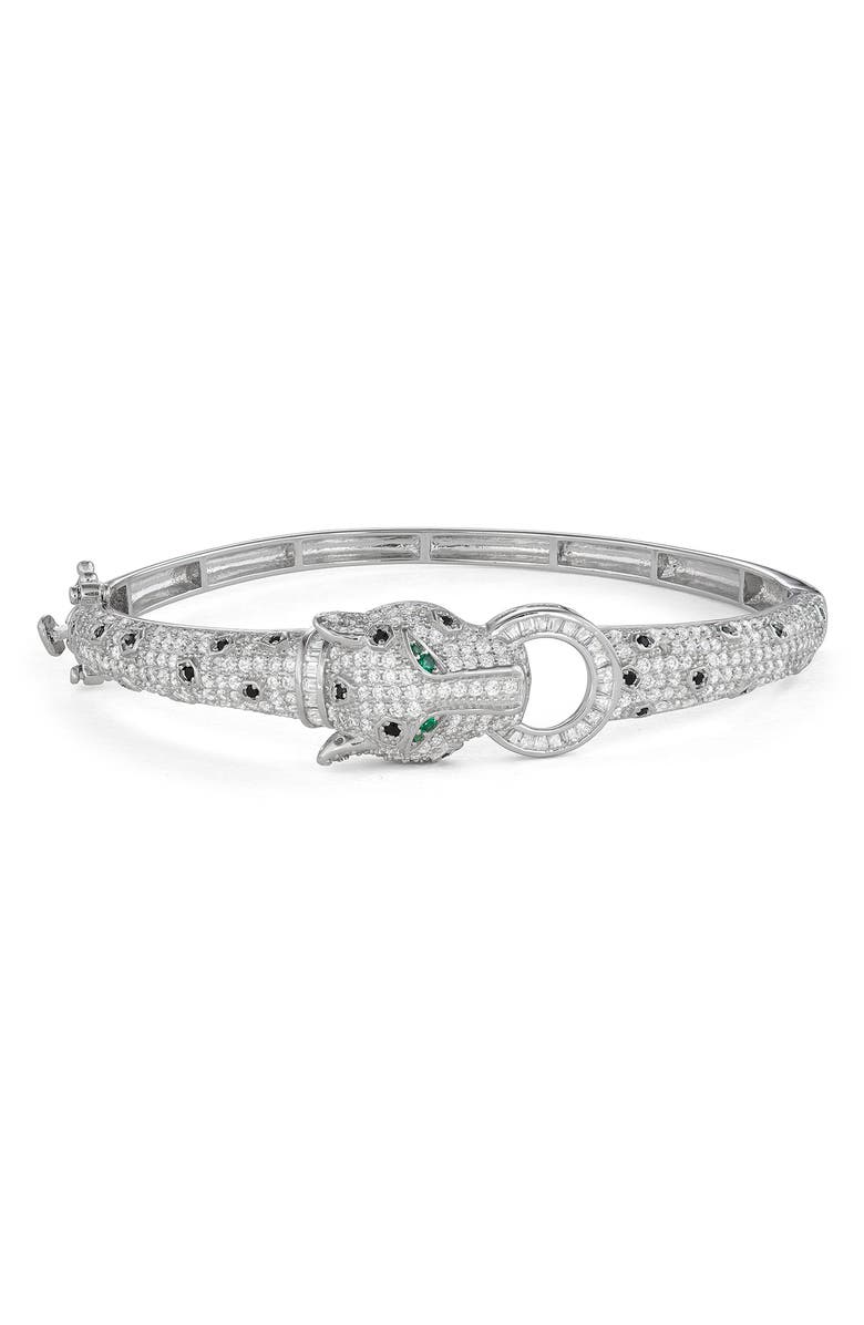 FZN Sterling Silver CZ Pavé Panther Bangle Bracelet, Main, color, Silver
