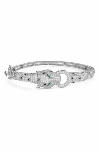 FZN Sterling Silver CZ Pavé Panther Bangle Bracelet