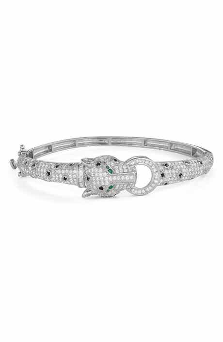FZN Sterling Silver CZ Pavé Panther Bangle Bracelet