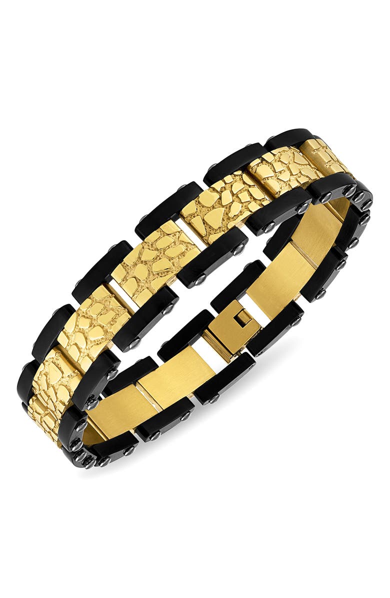 Esquire Men's Two-Tone Nugget Link Watch Band Bracelet, Main, color, Gold/ Black Ip Stainless Steel