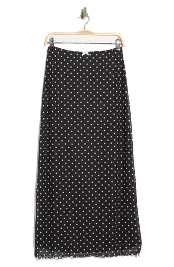 Bdg Urban Outfitters Polka Dot Stretch Mesh Maxi Skirt In Black