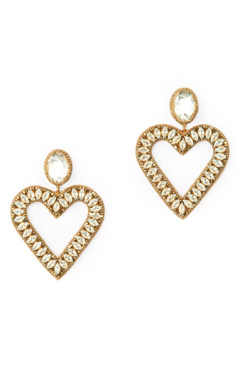 Calluna Crystal & Beaded Heart Drop Earrings