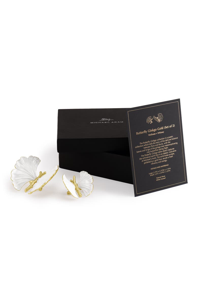 Set of 2 Butterfly Ginkgo Decor Sculptures, Alternate, color, WHITE/ GOLD