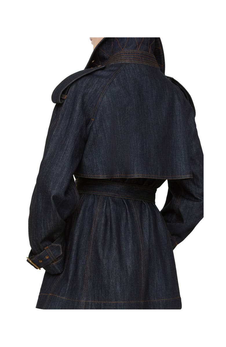 Burberry Short Denim Fitzrovia Trench Coat, Alternate, color, Dark Indigo