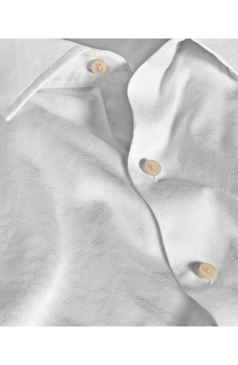 David Donahue Geometric Jacquard Cotton Button-Up Shirt, Alternate, color, White