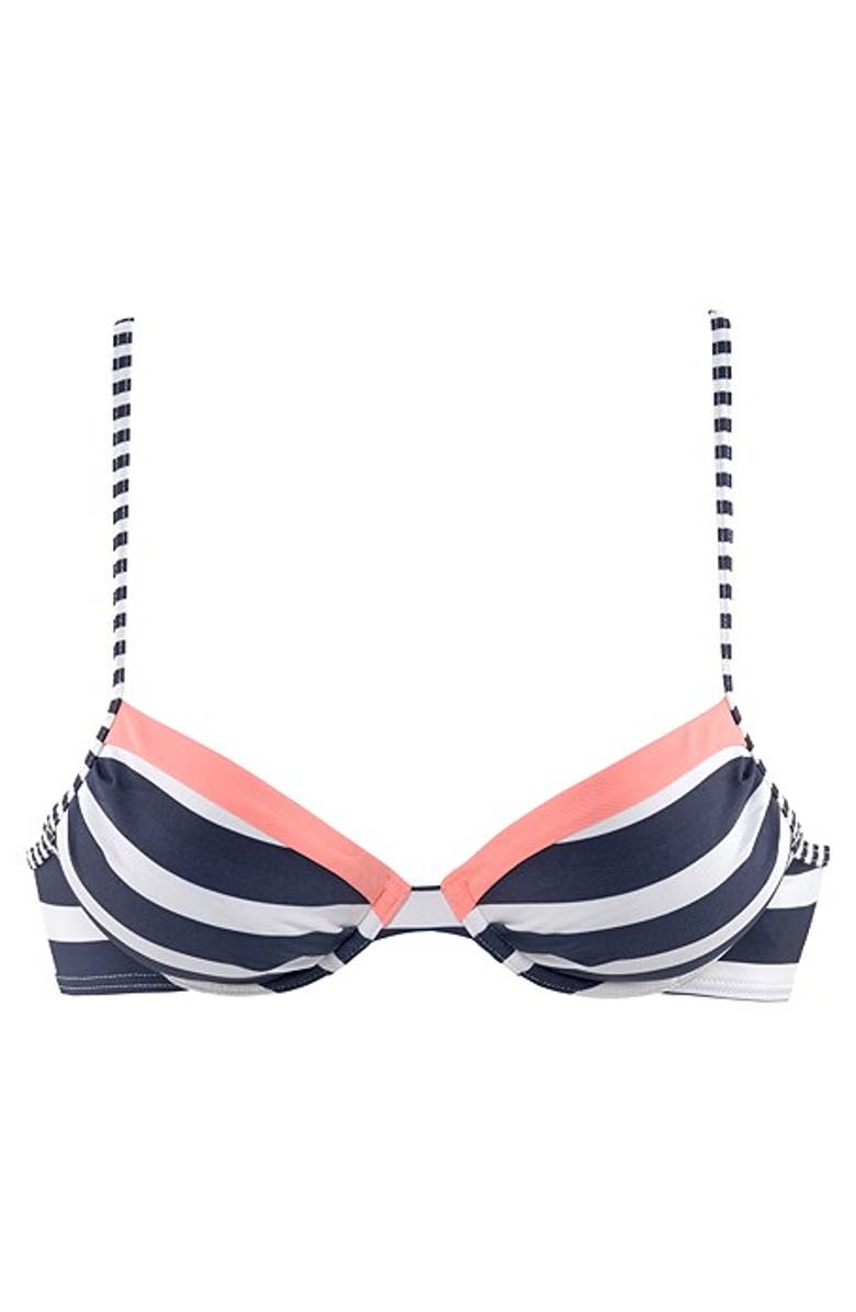 LASCANA Striped Push Up Bikini Top Size 36B, Alternate, color, Navy Striped
