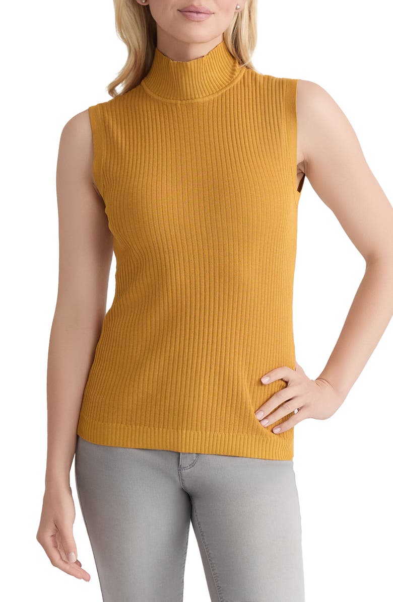 Jones New York Rib Sleeveless Turtleneck Sweater, Main, color, Jonagold