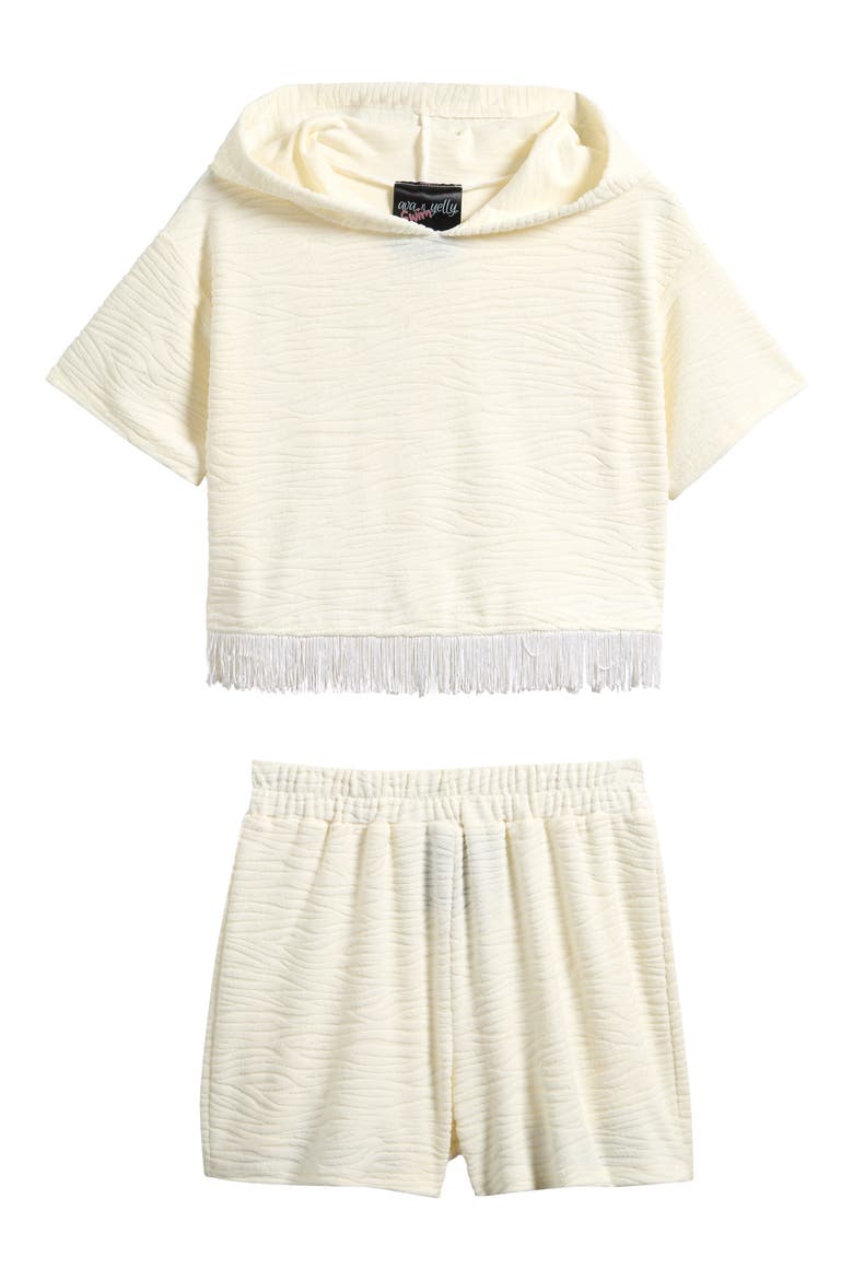 Kids' Fringe Trim Hoodie & Shorts Cover-Up Set, Main, color, IVORY