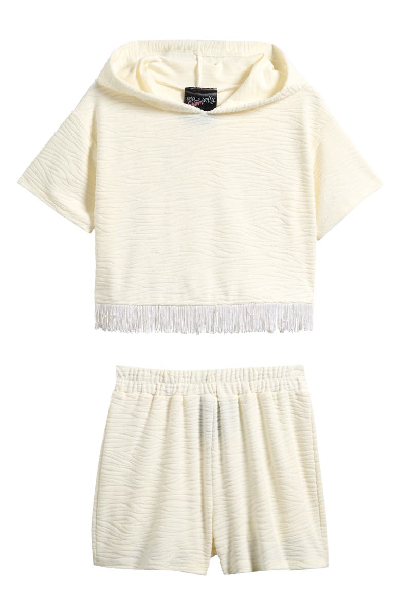 Ava & Yelly Kids' Fringe Trim Hoodie & Shorts Cover-Up Set, Main, color, 