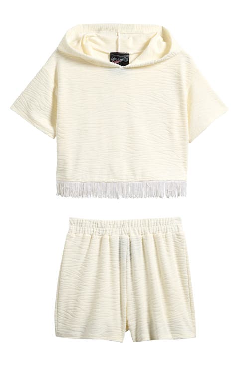 Kids' Fringe Trim Hoodie & Shorts Cover-Up Set (Big Kid)
