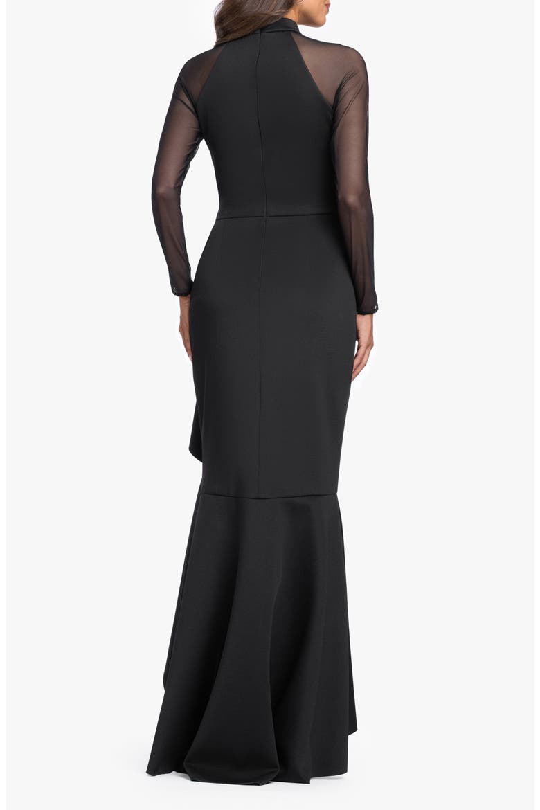 Scuba & Mesh Long Sleeve High-Low Gown, Alternate, color, BLACK