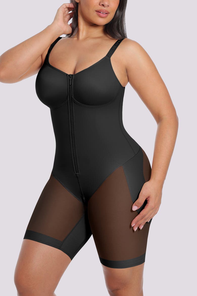 Body Shaper With Zipper Crotch Mid-Thigh Bodysuit, Alternate, color, Black