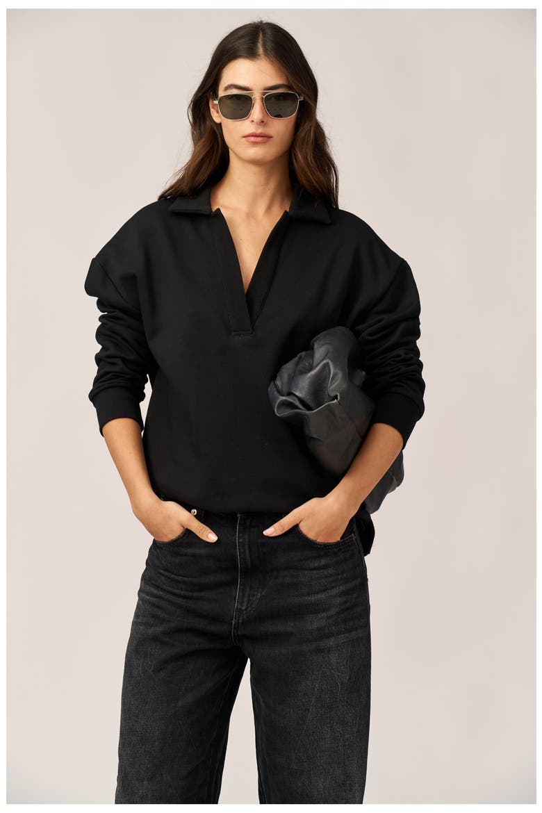 Cozy Coast Airport Collared V Neck Sweatshirt, Alternate, color, Black