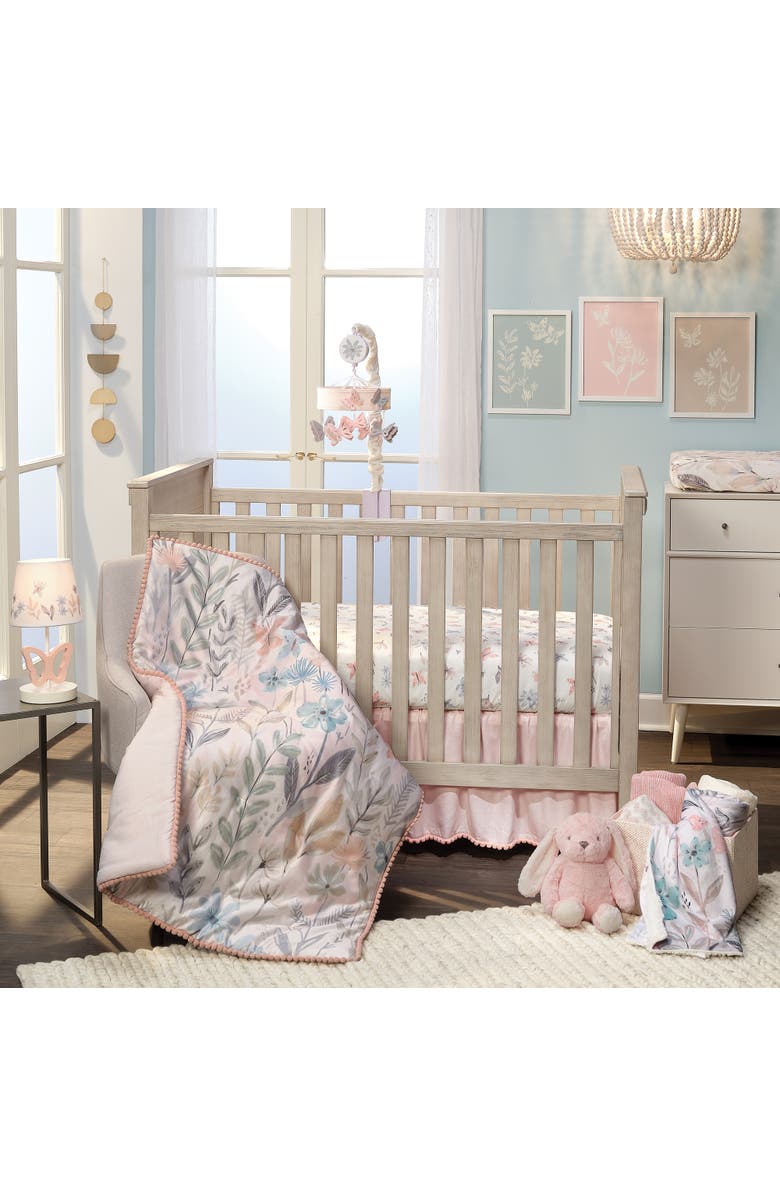 Lambs & Ivy Baby Blooms Watercolor Floral/Butterfly Cotton Fitted Crib Sheet, Alternate, color, Cream