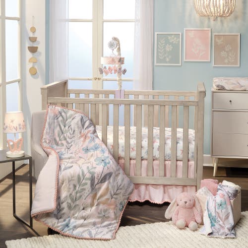Lambs & Ivy Baby Blooms 3-piece Floral/butterfly Baby Crib Bedding Set In Pink