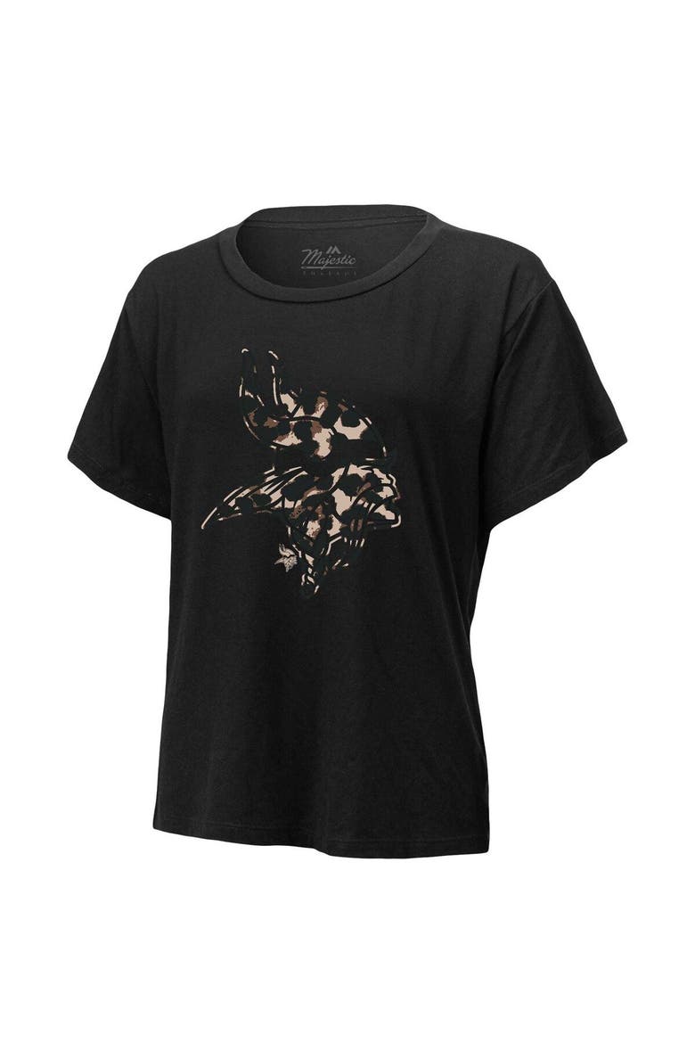 Women's Majestic Threads Justin Jefferson Black Minnesota Vikings Leopard Player Name & Number T-Shirt, Alternate, color, Black