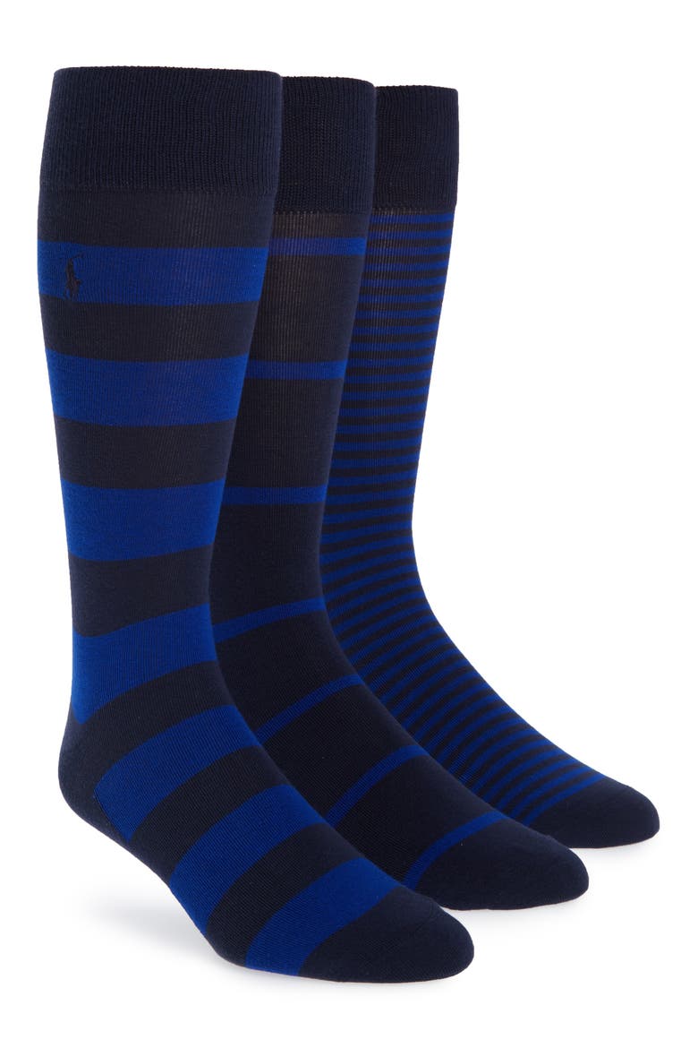 3-Pack Stripe Socks, Main, color, NAVY