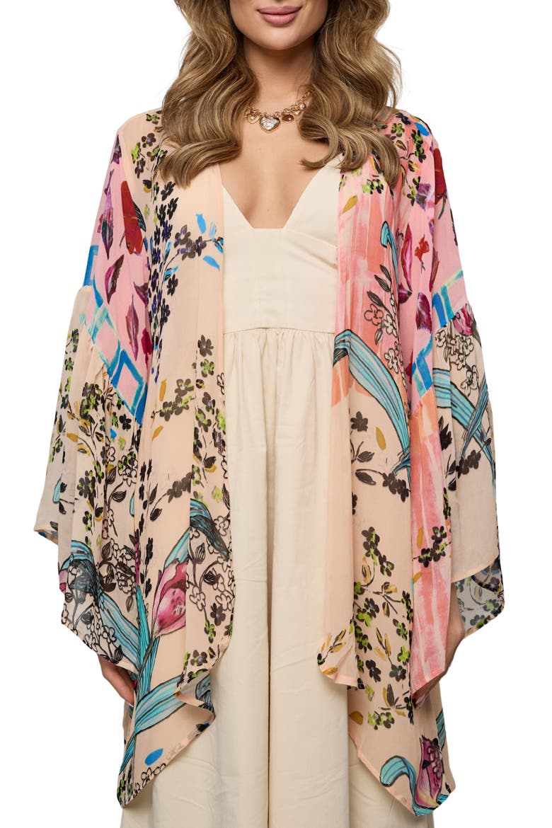 Floral Ruffle Sleeve Short Duster, Main, color, PINK