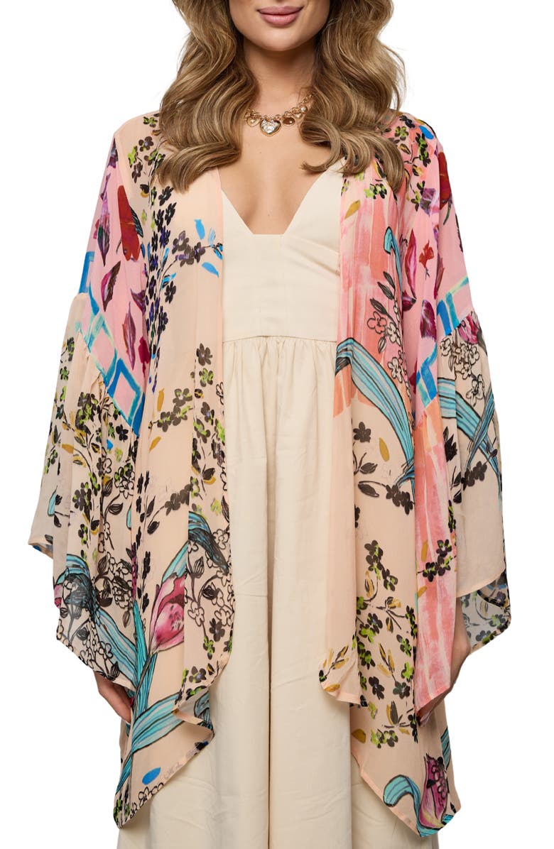 SAACHI Floral Ruffle Sleeve Short Duster, Main, color,